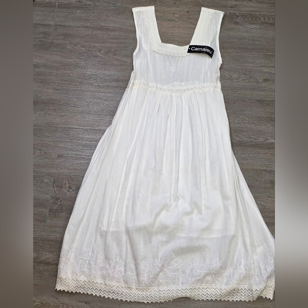 New Camaieu Dress Womans Sz Large Cotton Made In India White Lined Bohemian